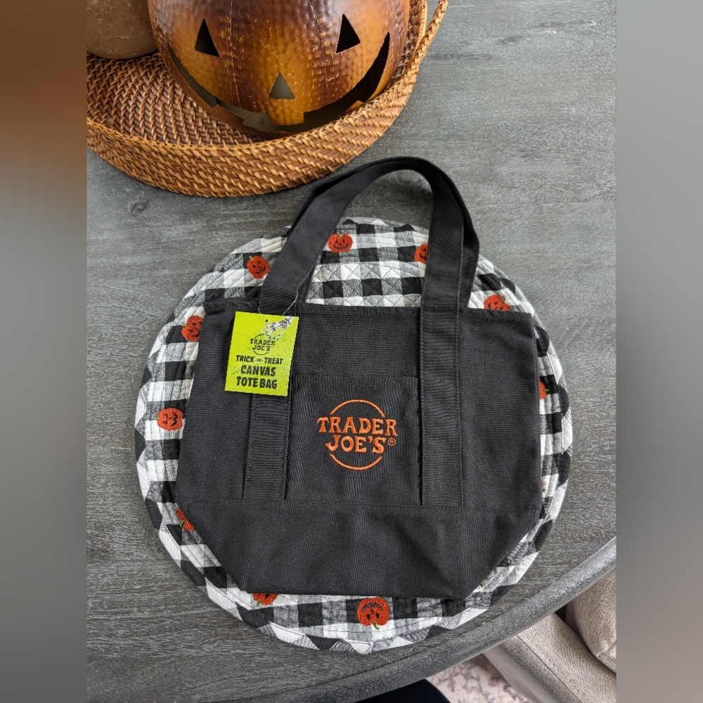 NWT Trader Joe's Black Trick Or Treat Canvas Tote Bag